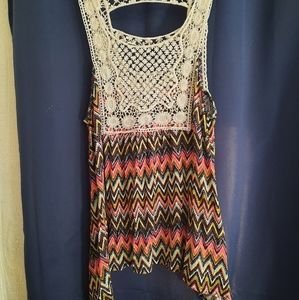 No Boundaries chevron/crochet tank top